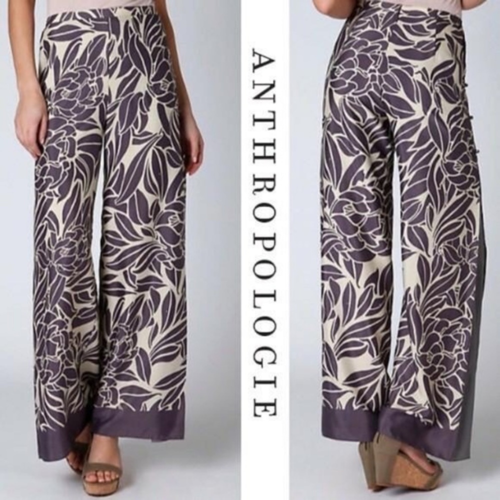 Anthropologie Purple and Cream Wide Leg Pants